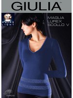 MAGLIA LUREX SCOLLO V (Giulia) бесшовная футболка с длинными рукавами, V-вырезом, полоски из люрекса