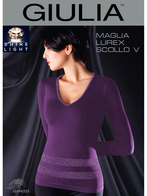 MAGLIA LUREX SCOLLO V (Giulia) бесшовная футболка с длинными рукавами, V-вырезом, полоски из люрекса