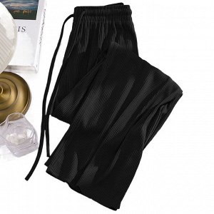 Широкие брюки для девочки, с высокой посадкой и эластичным поясом, черный