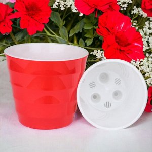 Горшок для цветов (с вкладкой) Лаура Красно-белый, 1,4л d14,5 h13 пластиковый