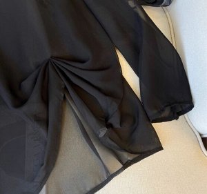 Атласное платье с принтом на бретелях + шифоновая блуза, черный
