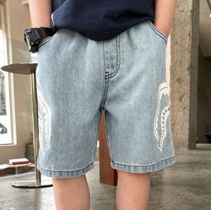Джинсовые шорты для мальчика, с принтом, голубой