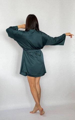 Халат-кимоно женский изумрудный шёлк армани