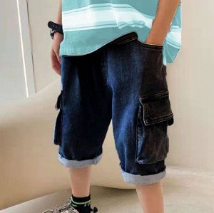 Джинсовые шорты для мальчика, с накладными карманами, темно-синий