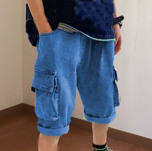 Джинсовые шорты для мальчика, с накладными карманами, синий