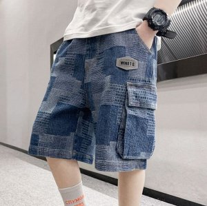 Джинсовые шорты для мальчика, с накладными карманами, синий