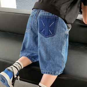 Джинсовые шорты для мальчика, с контрастным накладным карманом, синий