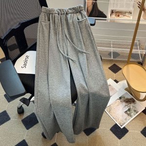 Трикотажные широкие брюки для девочки, серый