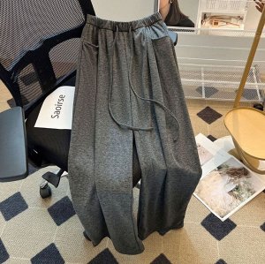 Трикотажные широкие брюки для девочки, темно-серый