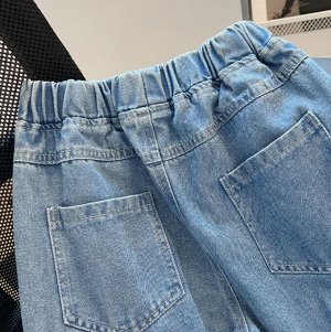 Широкие джинсы для девочек, с эластичным поясом, синий