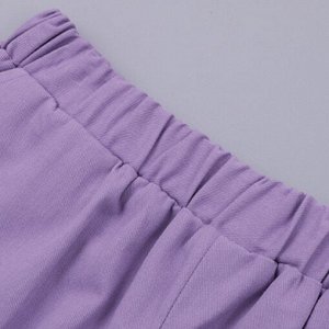 Летний комплект для девочки: футболка с принтом + шорты с накладными карманами и эластичным поясом, белый/фиолетовый