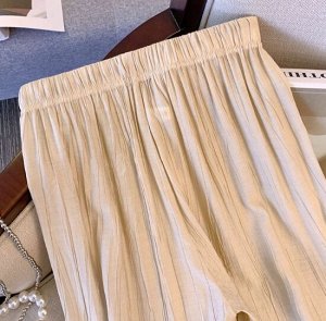 Летние брюки из легкой жатой ткани, пояс на резинке, беж