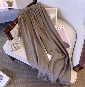 Летние брюки из легкой жатой ткани, пояс на резинке, коричневый