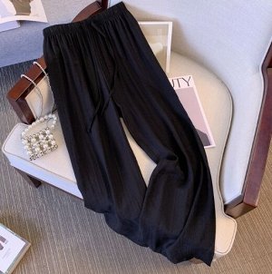 Летние брюки из легкой жатой ткани, пояс на резинке, черный