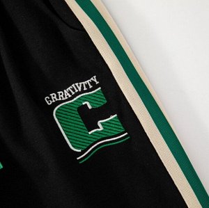 Короткий спортивный костюм-двойка для мальчика (футболка + шорты), с вышитым принтом, зеленый/черный