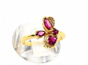 Кольцо женское "Мотылек" с цирконом рубиновым, размер 16