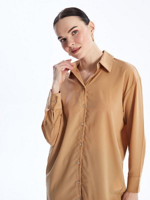 Простая женская рубашка-туника оверсайз с длинными рукавами
