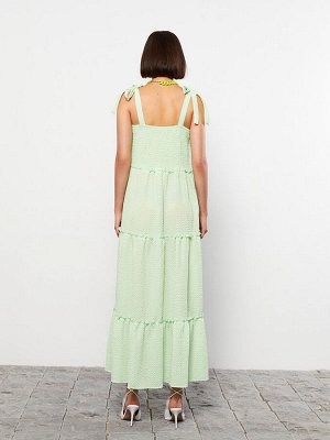 Женское платье из жатого хлопка с квадратным воротником и прямым ремнем