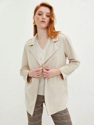 Женское кожаное пальто с прямым карманом и длинным рукавом с воротником куртки
