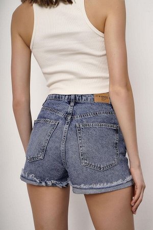 Женские джинсовые шорты прямого кроя мини-длины с цветными лазерными деталями Snow Jean