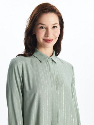 Полосатая женская туника-рубашка под льняную ткань