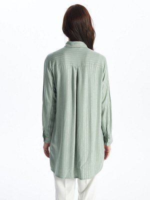 Полосатая женская туника-рубашка под льняную ткань
