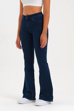 Женские темно-синие джинсы-клеш из лайкры с высокой талией