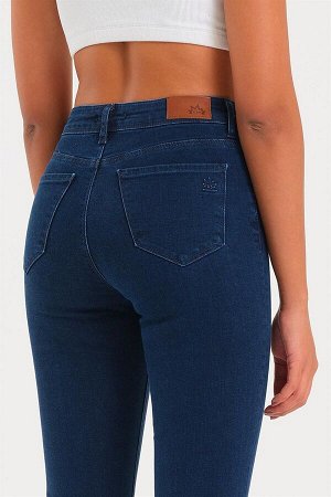 Женские темно-синие джинсы-клеш из лайкры с высокой талией