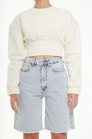 Женские джинсовые шорты зимнего цвета длиной миди с высокой талией