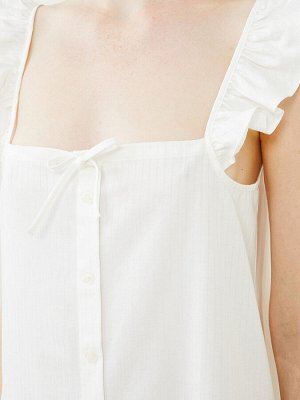 Женская ночная рубашка из поплина без рукавов с квадратным вырезом в полоску