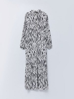 Женское вискозное платье с рубашечным воротником и рисунком с длинными рукавами