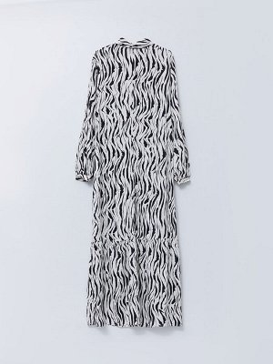 Женское вискозное платье с рубашечным воротником и рисунком с длинными рукавами