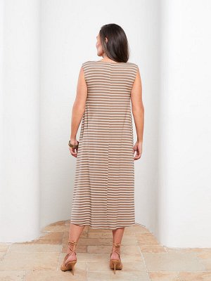 Женское полосатое платье без рукавов с круглым вырезом