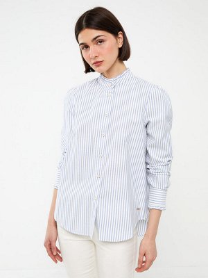 Женская оксфордская рубашка в полоску с воротником-стойкой и длинными рукавами