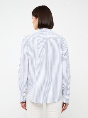 Женская оксфордская рубашка в полоску с воротником-стойкой и длинными рукавами