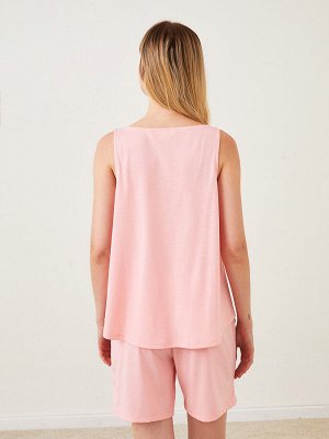 Женская однотонная пижама без рукавов с U-образным вырезом