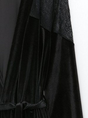 Бархатный женский халат с длинными рукавами и воротником-шалью