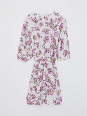 Женское платье с двубортным воротником и цветочным принтом