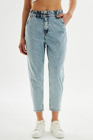 Женские джинсовые брюки с эластичной резинкой на талии, светло-голубые