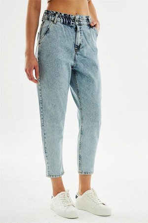 Женские джинсовые брюки с эластичной резинкой на талии, светло-голубые