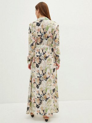Женское платье-рубашка из вискозы с узором и длинным рукавом