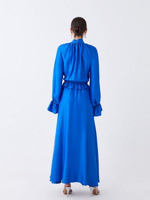 Прямое женское вечернее платье из вискозы с воротником-стойкой и длинными рукавами