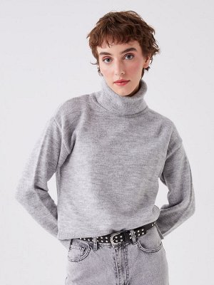 Простой женский вязаный свитер большого размера с водолазкой и длинными рукавами