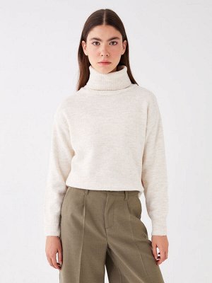 Простой женский вязаный свитер большого размера с водолазкой и длинными рукавами