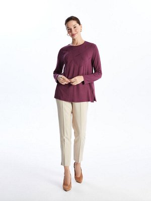 Женская блузка с длинным рукавом и круглым вырезом с каменным принтом