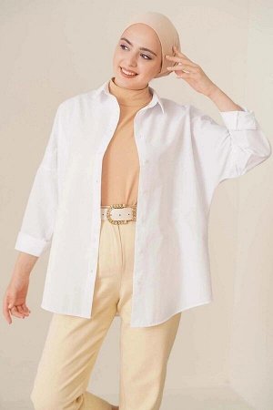 Женский хиджаб, белая длинная базовая рубашка широкого кроя HZL24W-BD139001