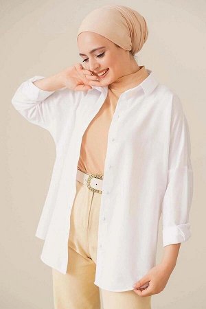 Женский хиджаб, белая длинная базовая рубашка широкого кроя HZL24W-BD139001
