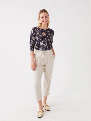 Женская блузка с длинным рукавом и круглым вырезом с цветочным принтом
