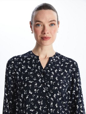 Женская блузка с длинным рукавом со свободным воротником и узором