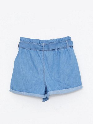 Женские джинсовые шорты в бумажном пакете с высокой талией и простыми карманами и детальной отделкой